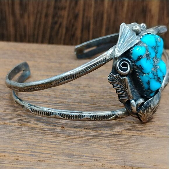 Native Navajo Old Pawn Sleeping Beauty Turquoise Sterling Silver Cuff Bracelet - Picture 4 of 8
